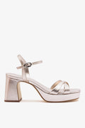 Champagne Metallic Leather Block Heel Platform Sandal