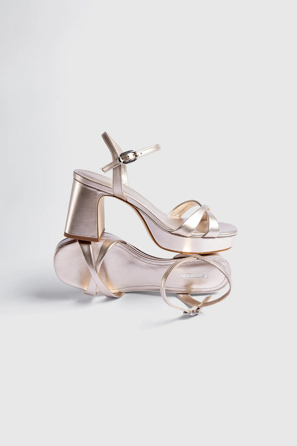 Champagne Metallic Leather Block Heel Platform Sandal