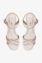 Champagne Metallic Leather Block Heel Platform Sandal