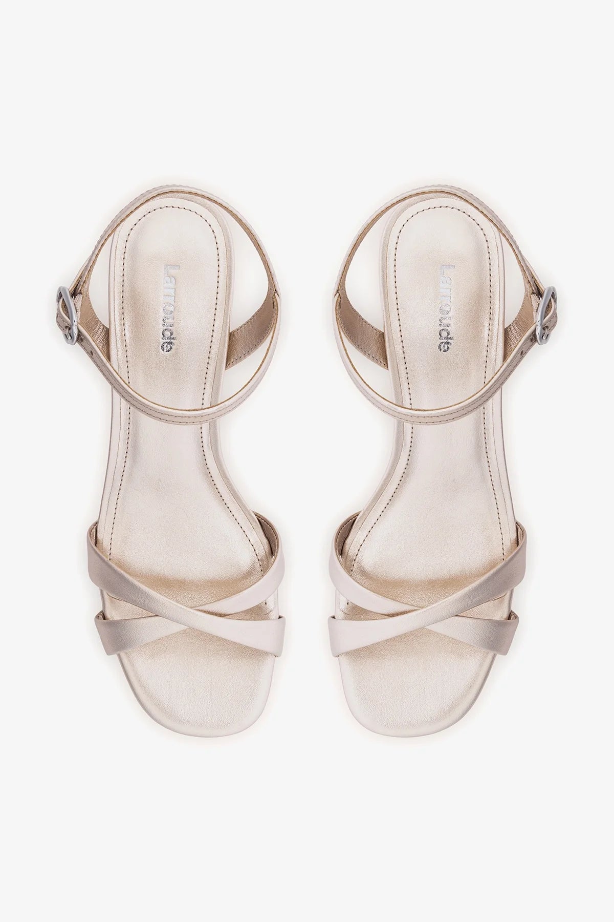 Champagne Metallic Leather Block Heel Platform Sandal