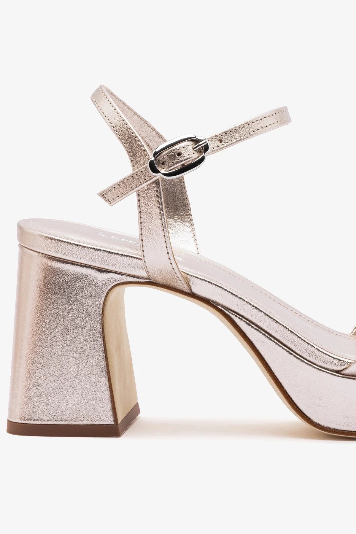 Champagne Metallic Leather Block Heel Platform Sandal