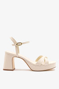 Ivory Leather Block Heel Platform Sandal