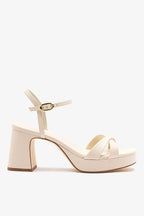 Ivory Leather Block Heel Platform Sandal