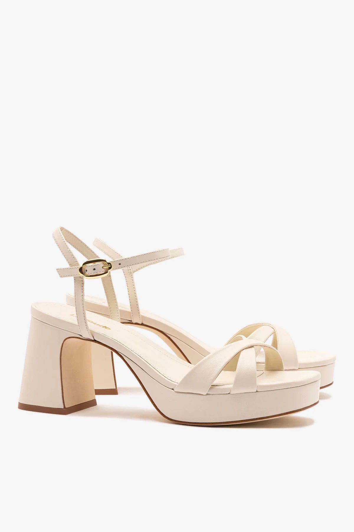 Ivory Leather Block Heel Platform Sandal