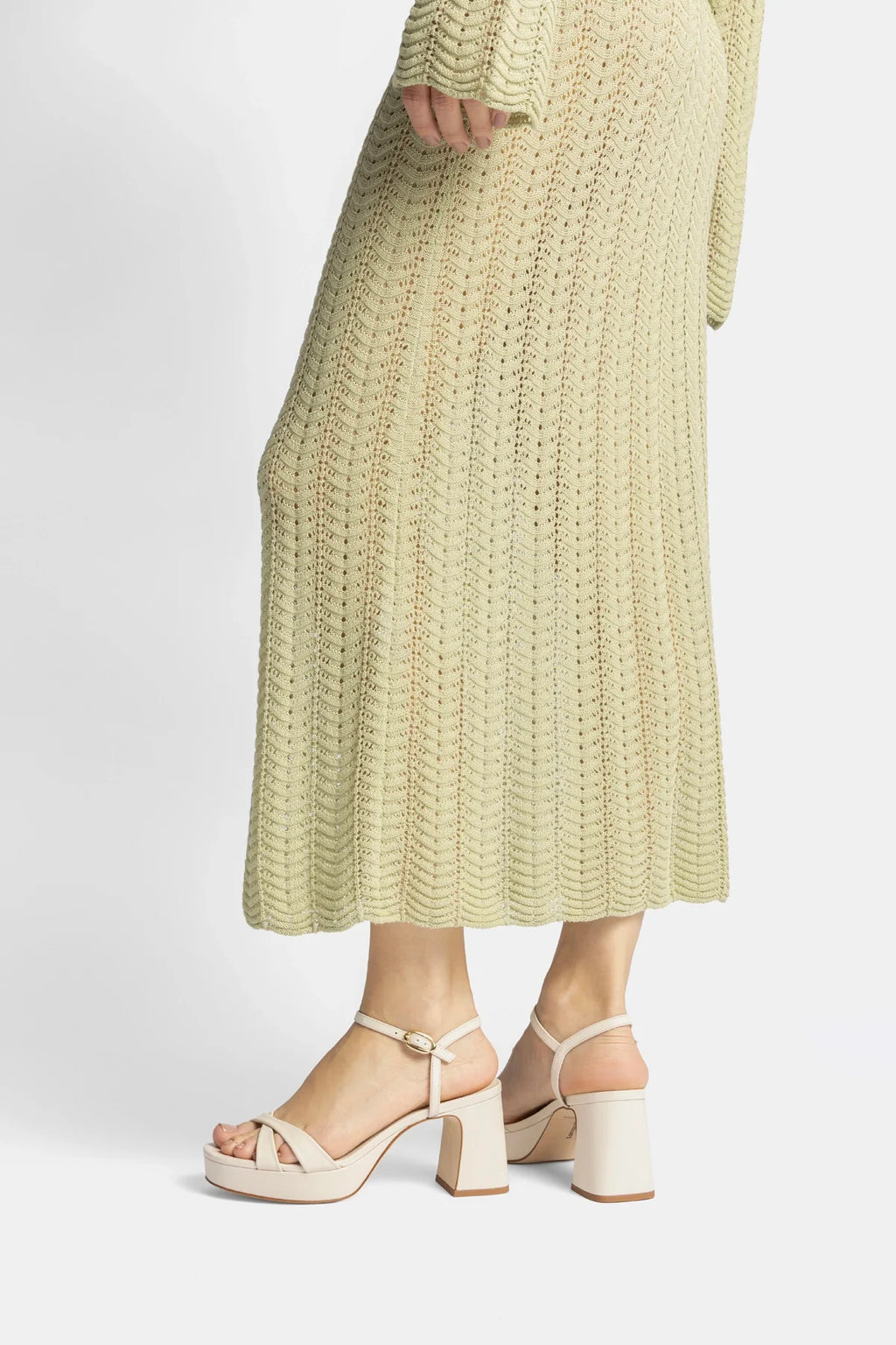 Ivory Leather Block Heel Platform Sandal