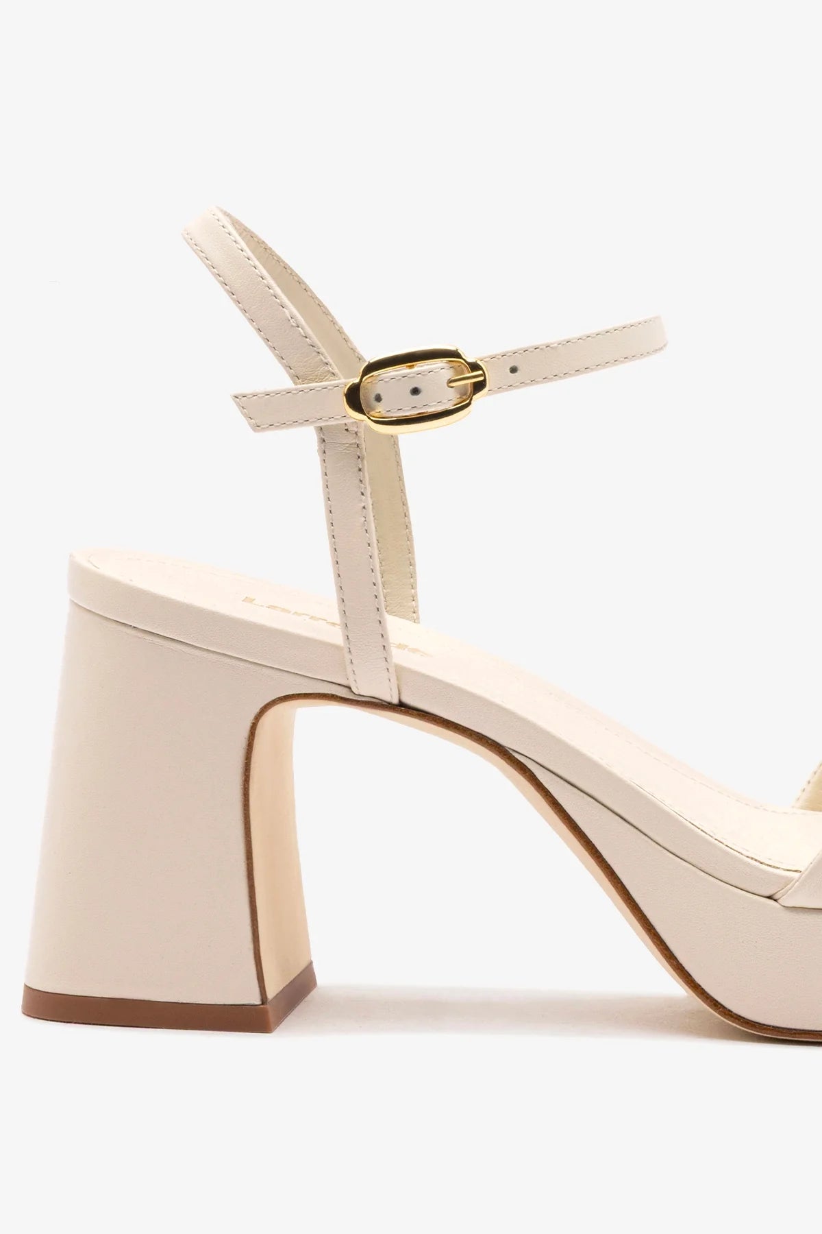 Ivory Leather Block Heel Platform Sandal