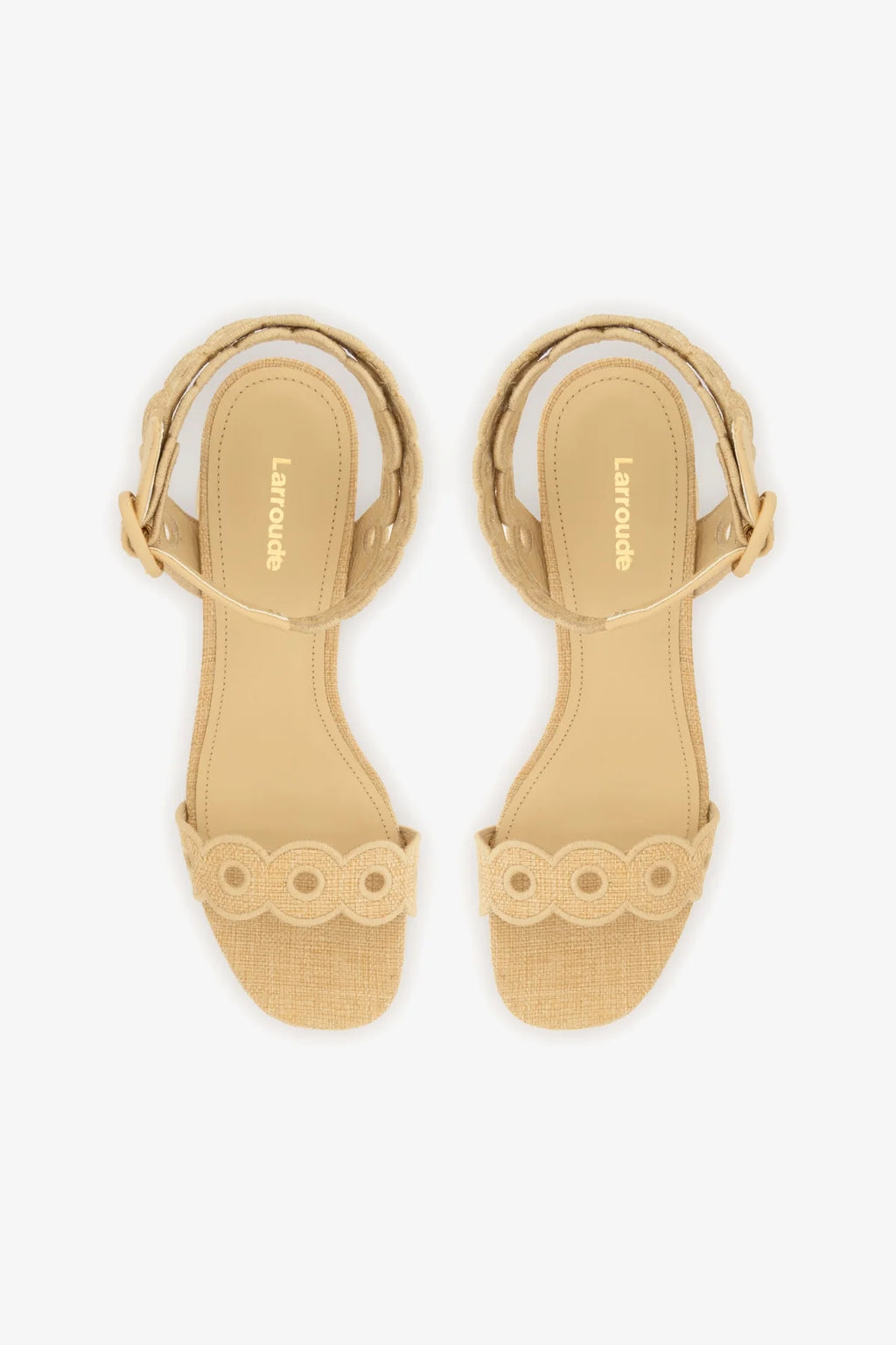 Beige Raffia Broderie Low Block Heel Platform Sandal