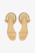 Beige Raffia Broderie Low Block Heel Platform Sandal