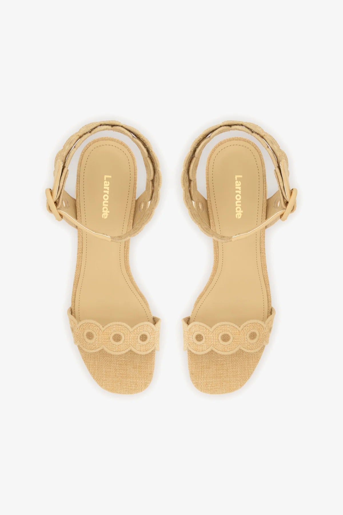 Beige Raffia Broderie Low Block Heel Platform Sandal