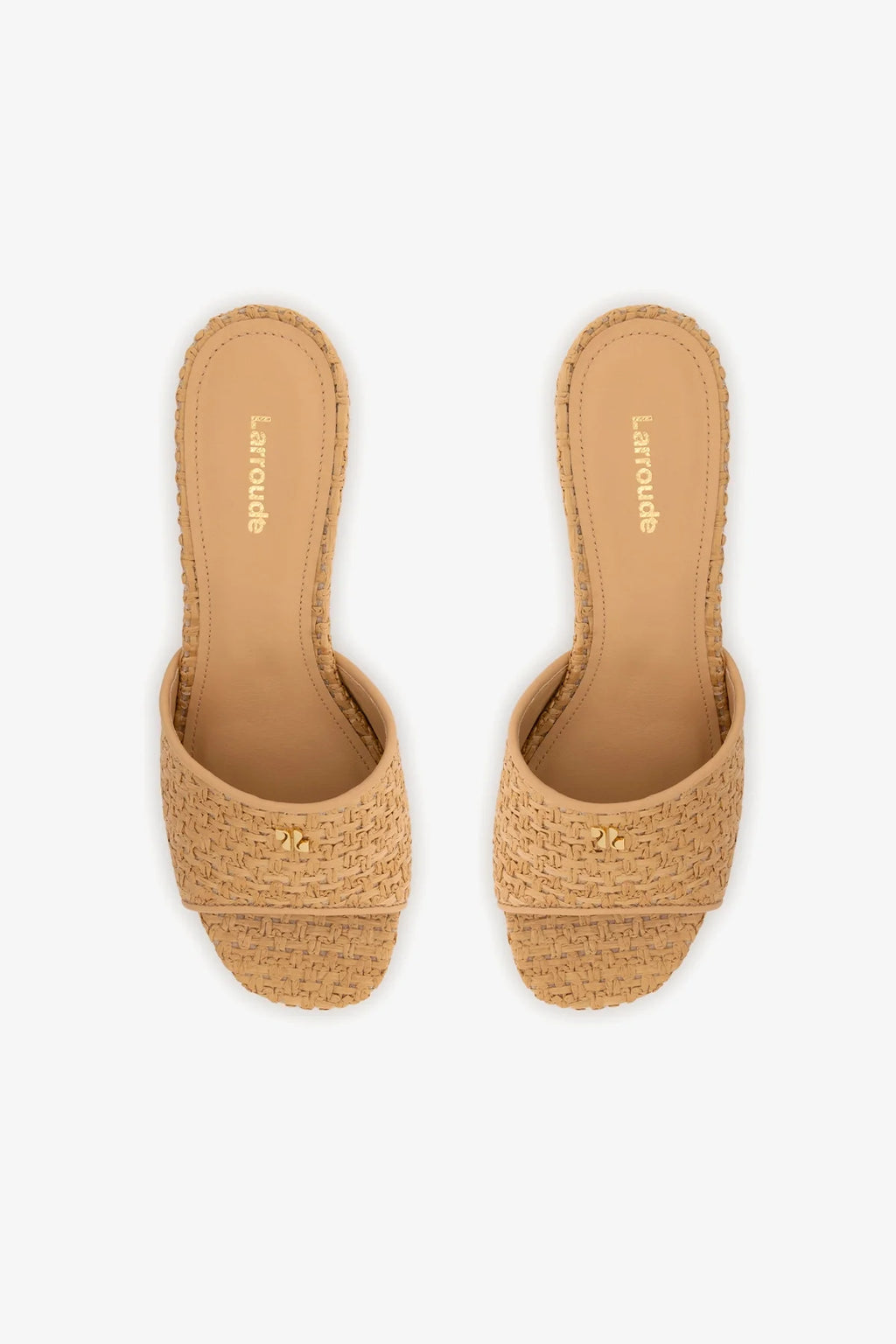 Natural and Beige Raffia Low Block Heel Slip-On Mule