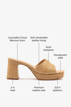 Natural and Beige Raffia Low Block Heel Slip-On Mule