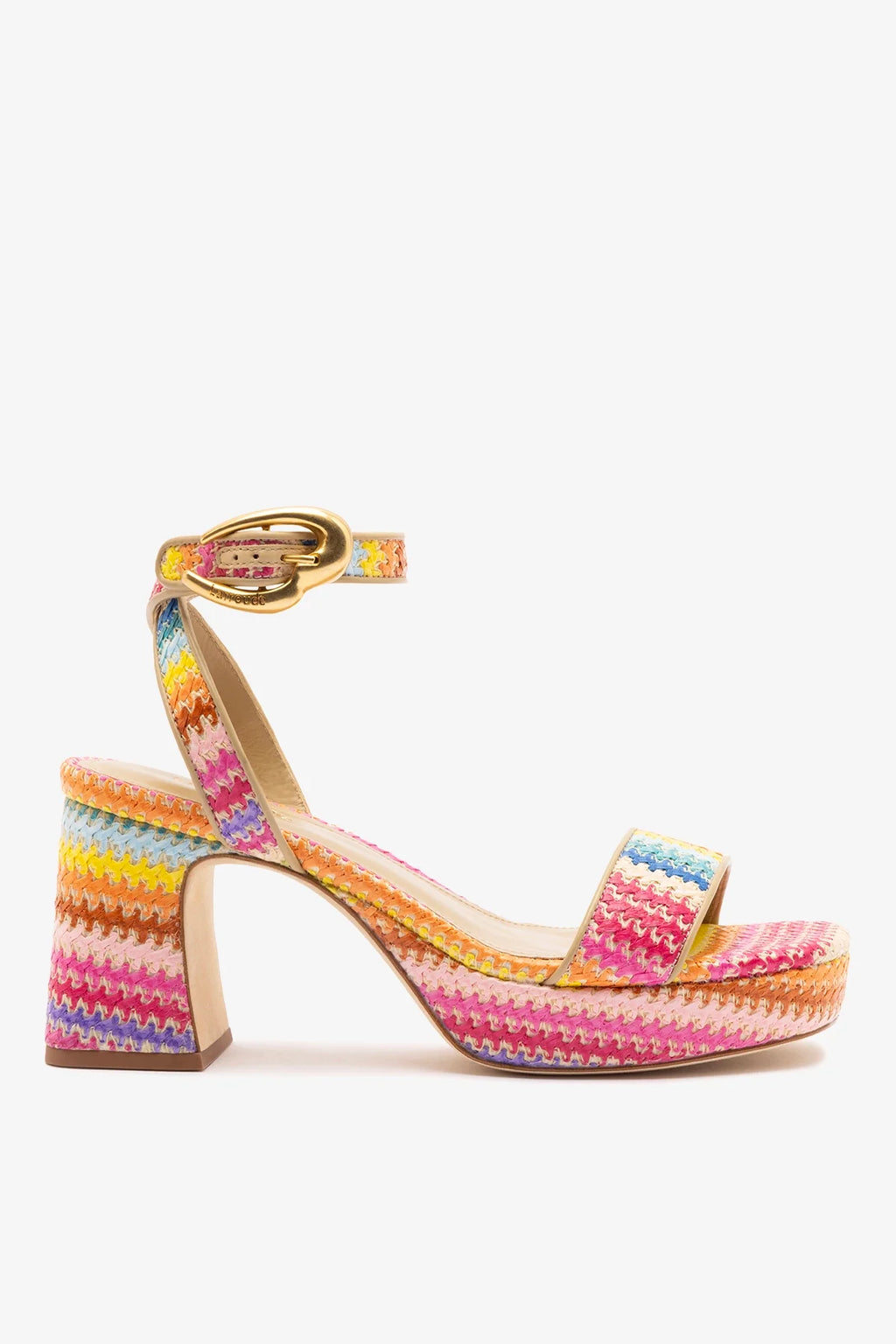 Rainbow Raffia and Beige Leather Low Block Heel Platform Sandal