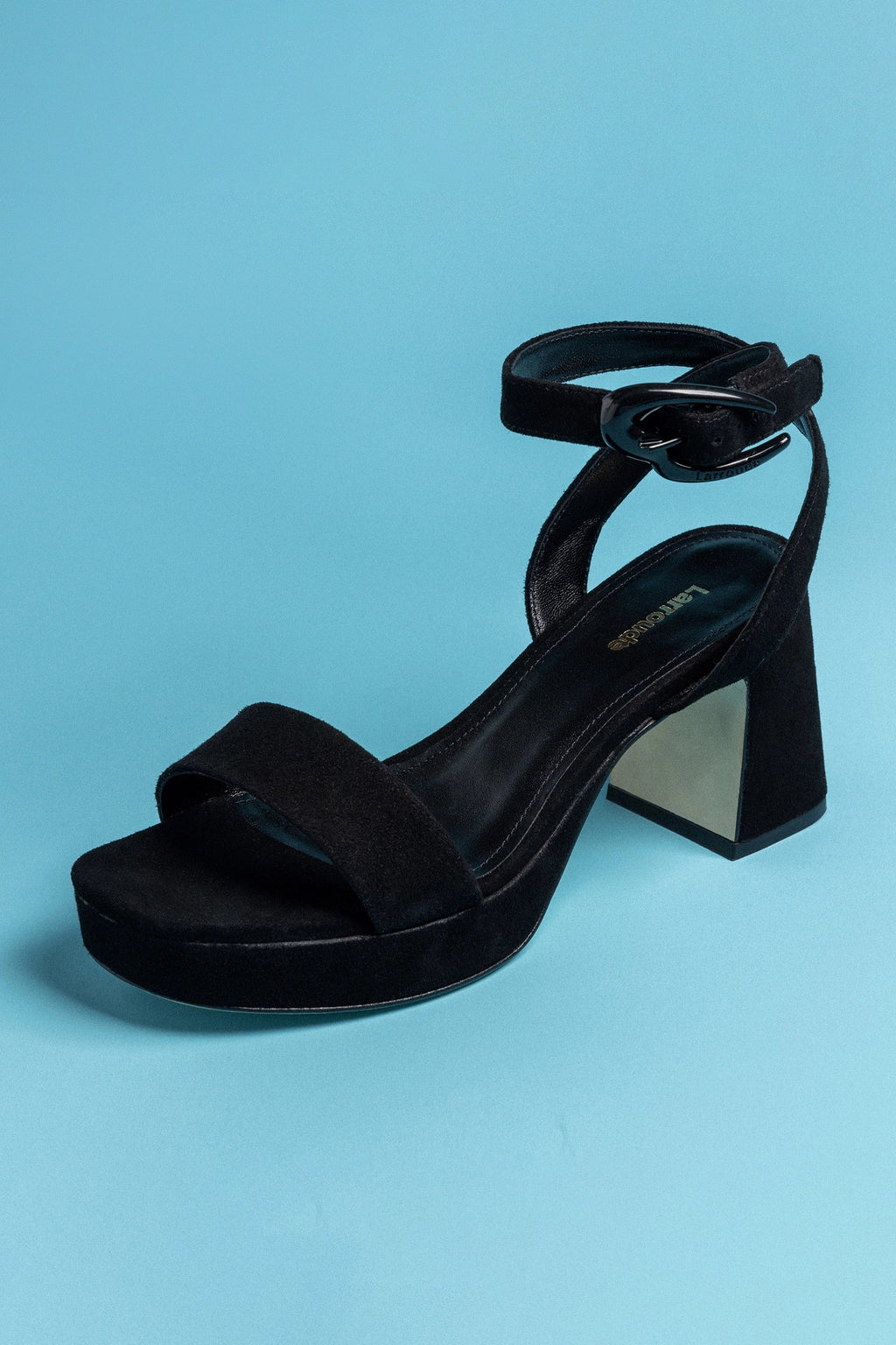 Black Suede Low Block Heel Platform Sandal