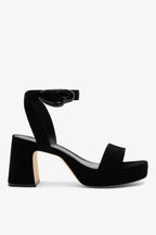 Black Suede Low Block Heel Platform Sandal