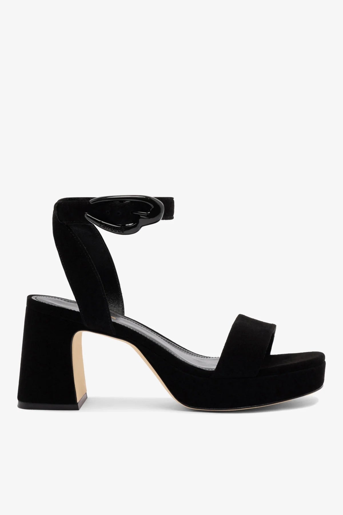 Black Suede Low Block Heel Platform Sandal