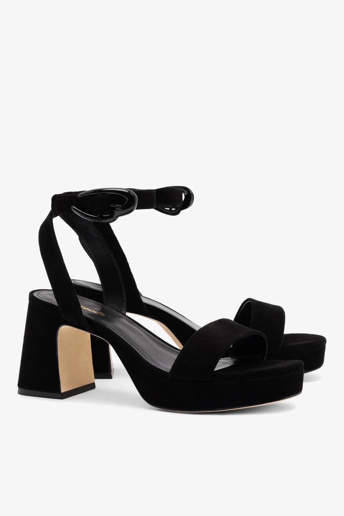 Black Suede Low Block Heel Platform Sandal