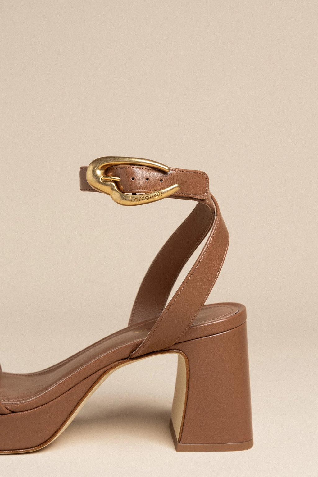 Caramel Leather Low Block Heel Platform Sandal