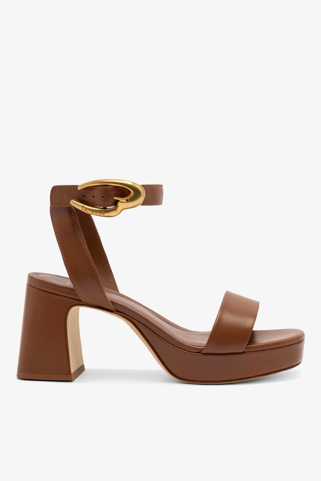Caramel Leather Low Block Heel Platform Sandal