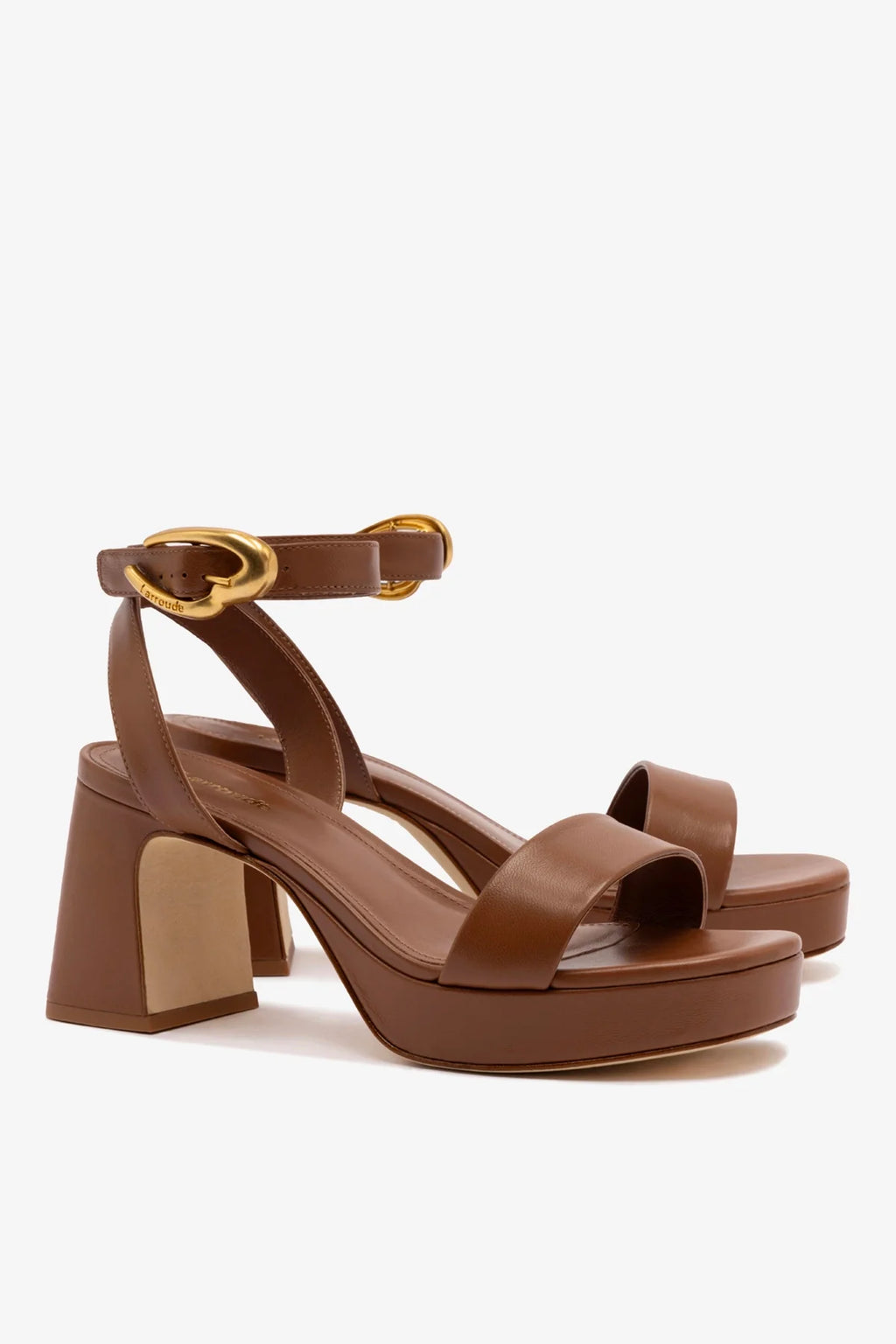 Caramel Leather Low Block Heel Platform Sandal