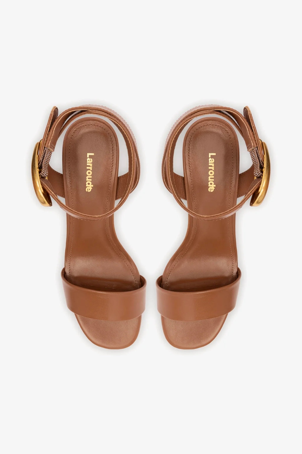 Caramel Leather Low Block Heel Platform Sandal