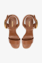 Caramel Leather Low Block Heel Platform Sandal