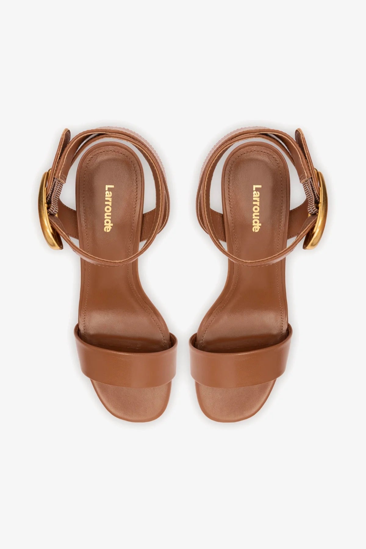 Caramel Leather Low Block Heel Platform Sandal