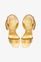 Gold Metallic Leather Low Block Heel Platform Sandal
