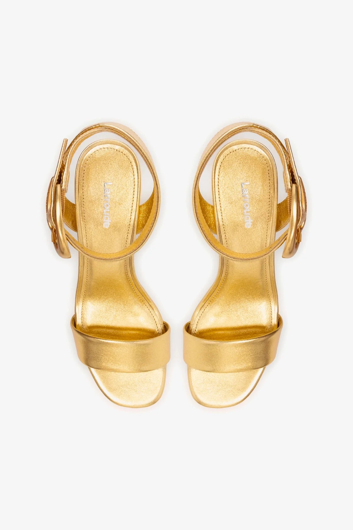 Gold Metallic Leather Low Block Heel Platform Sandal