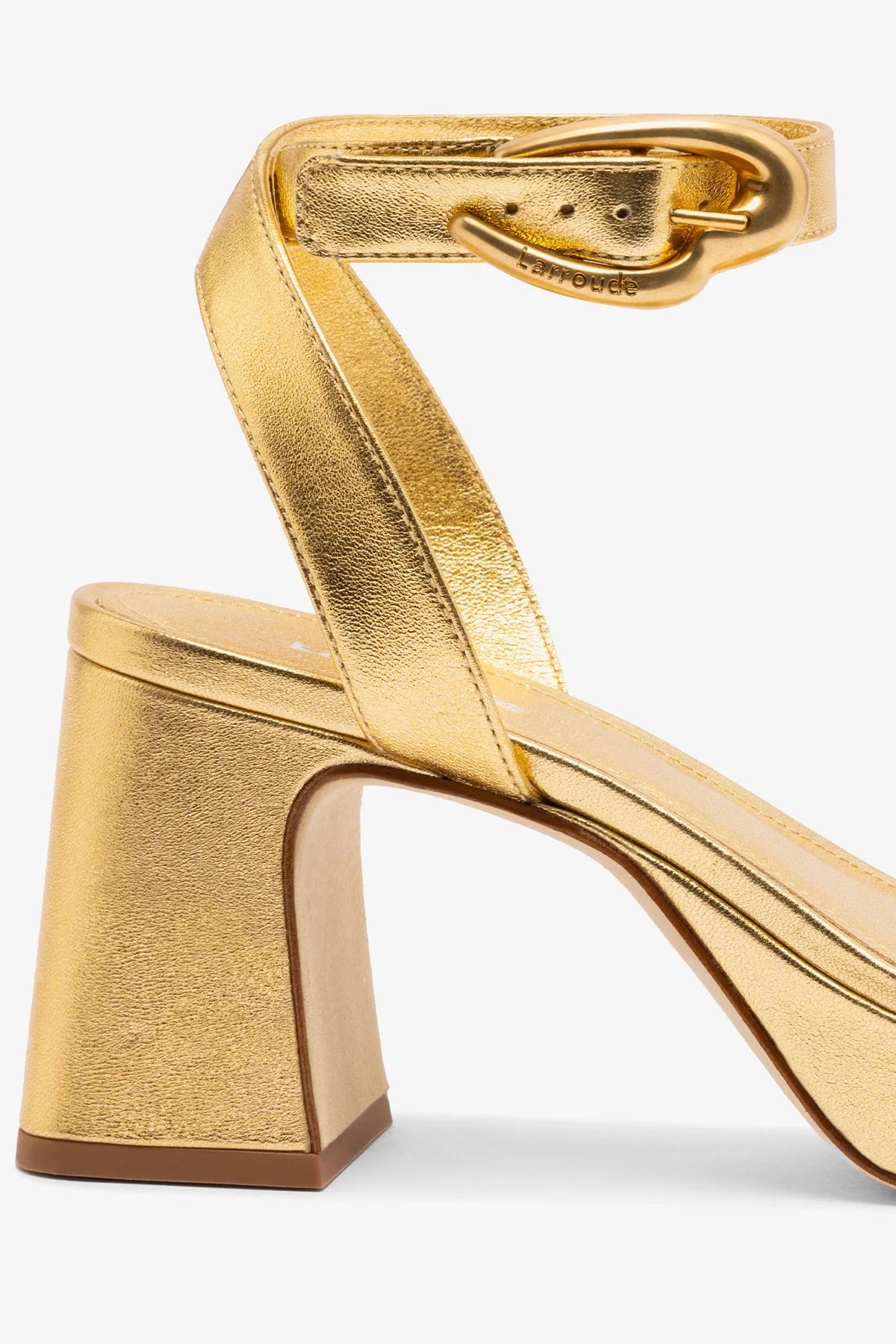 Gold Metallic Leather Low Block Heel Platform Sandal