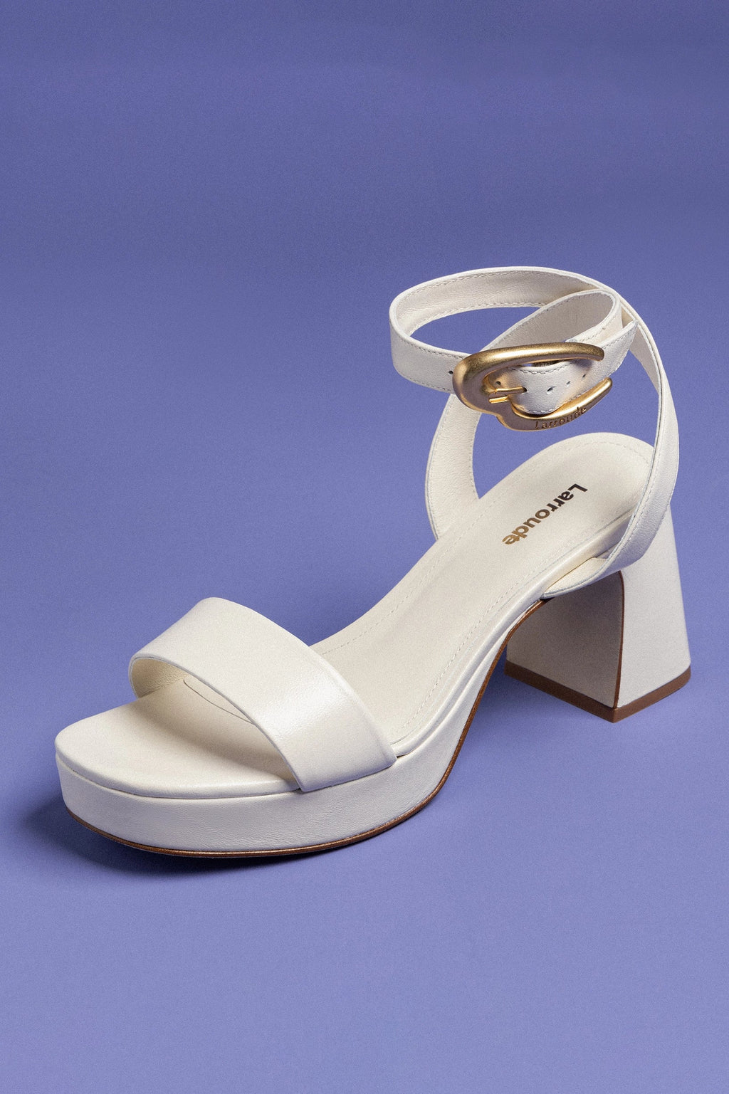 Ivory Leather Low Block Heel Platform Sandal