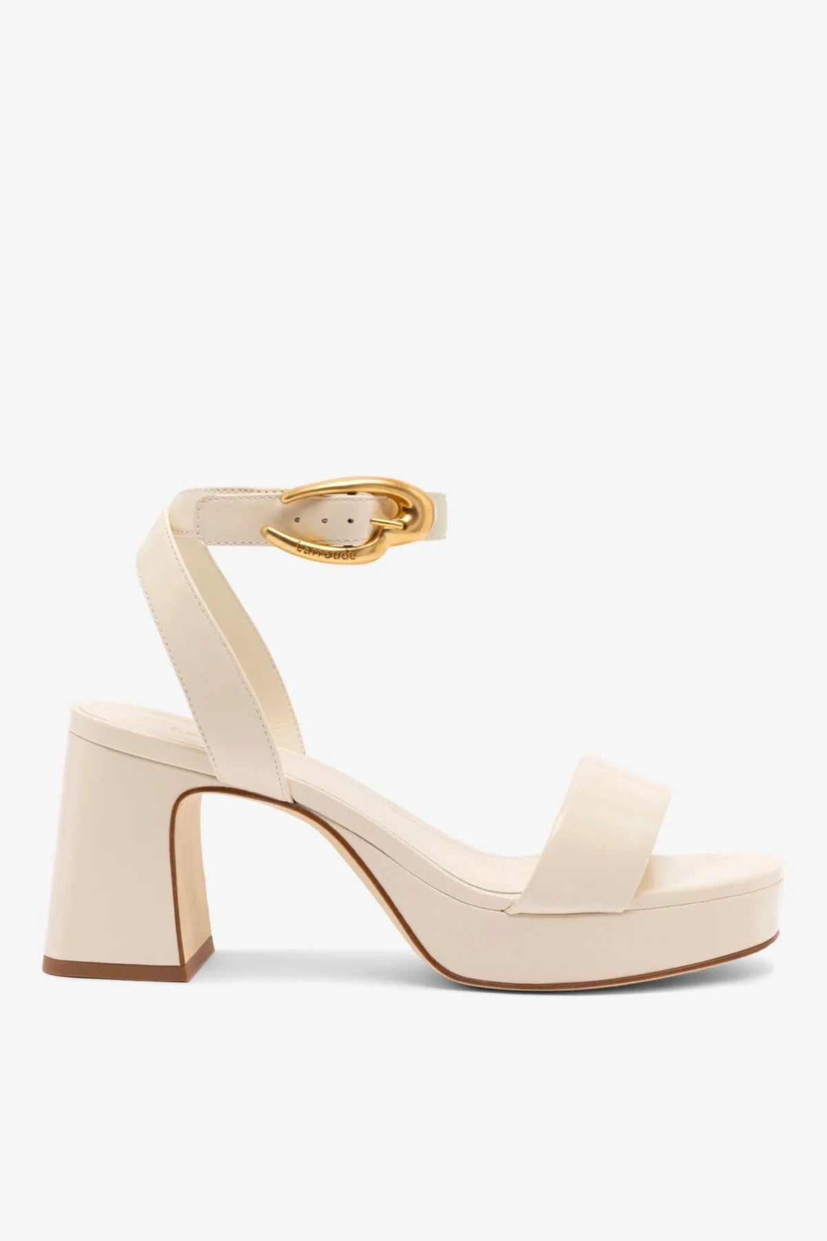 Ivory Leather Low Block Heel Platform Sandal