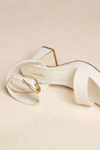 Ivory Leather Low Block Heel Platform Sandal
