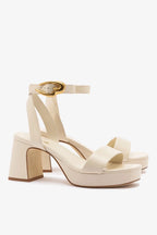Ivory Leather Low Block Heel Platform Sandal