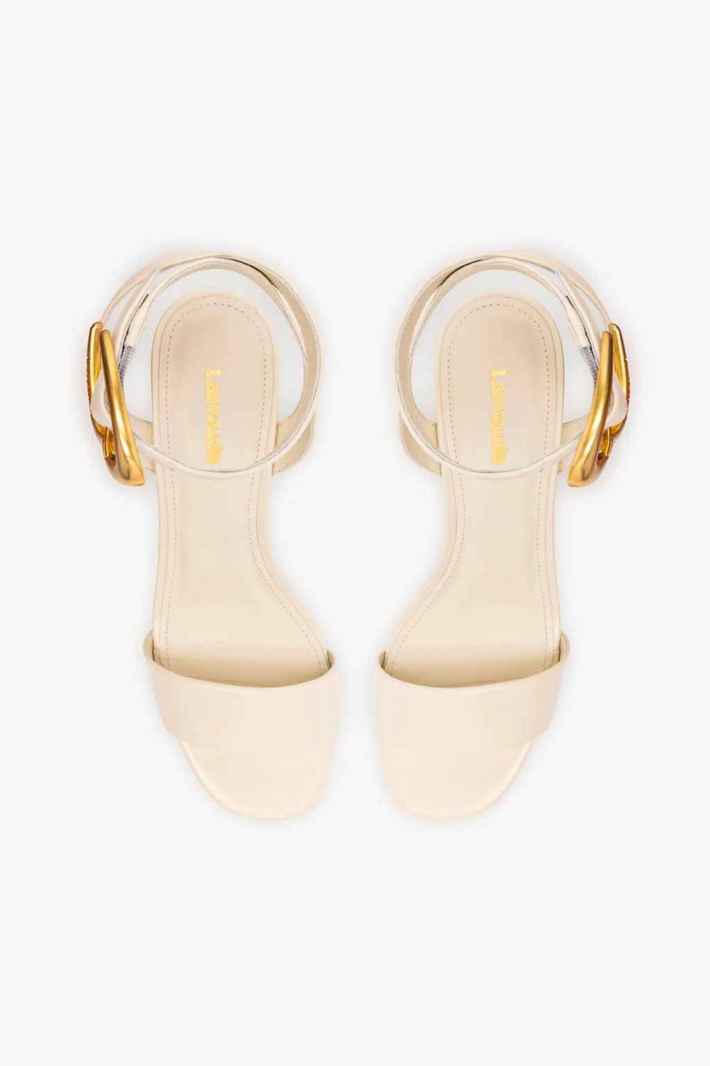 Ivory Leather Low Block Heel Platform Sandal
