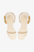 Ivory Leather Low Block Heel Platform Sandal