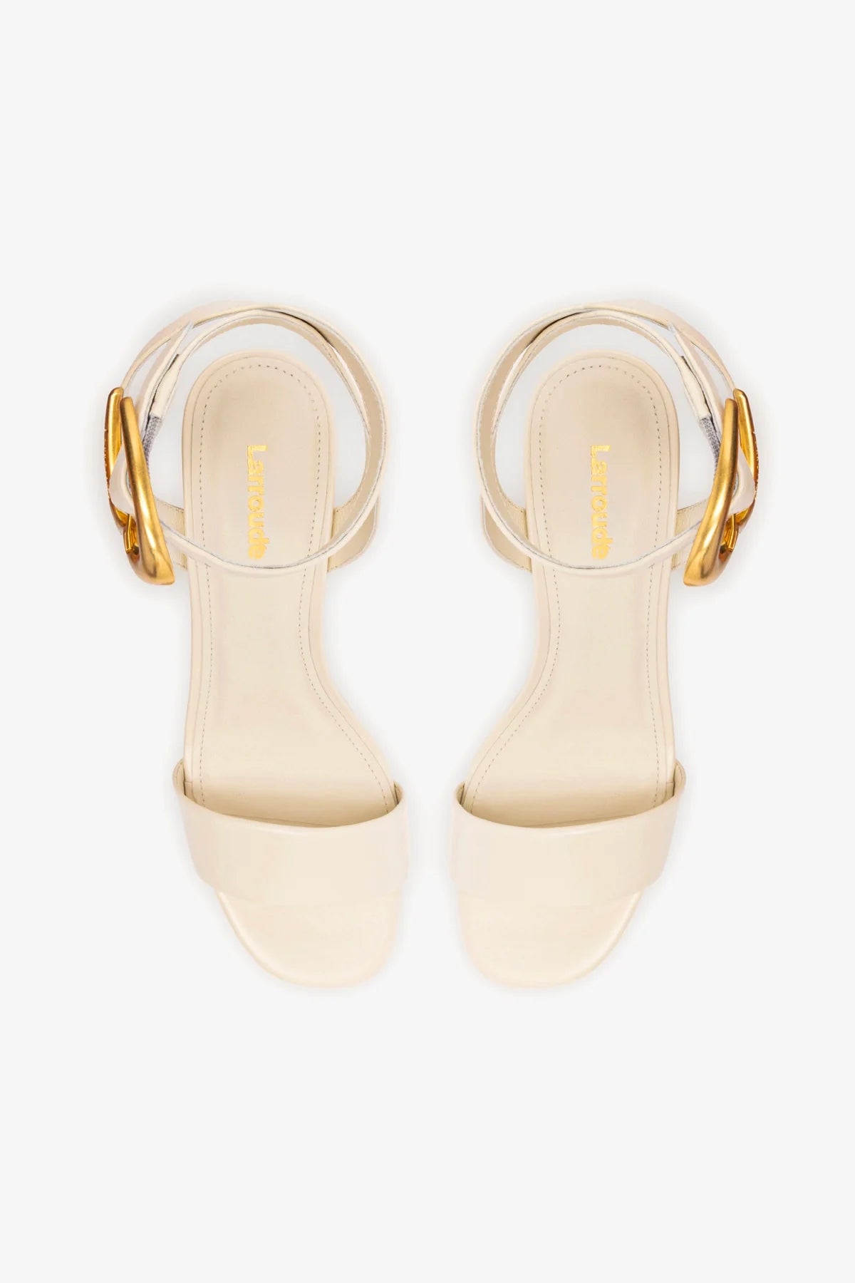 Ivory Leather Low Block Heel Platform Sandal