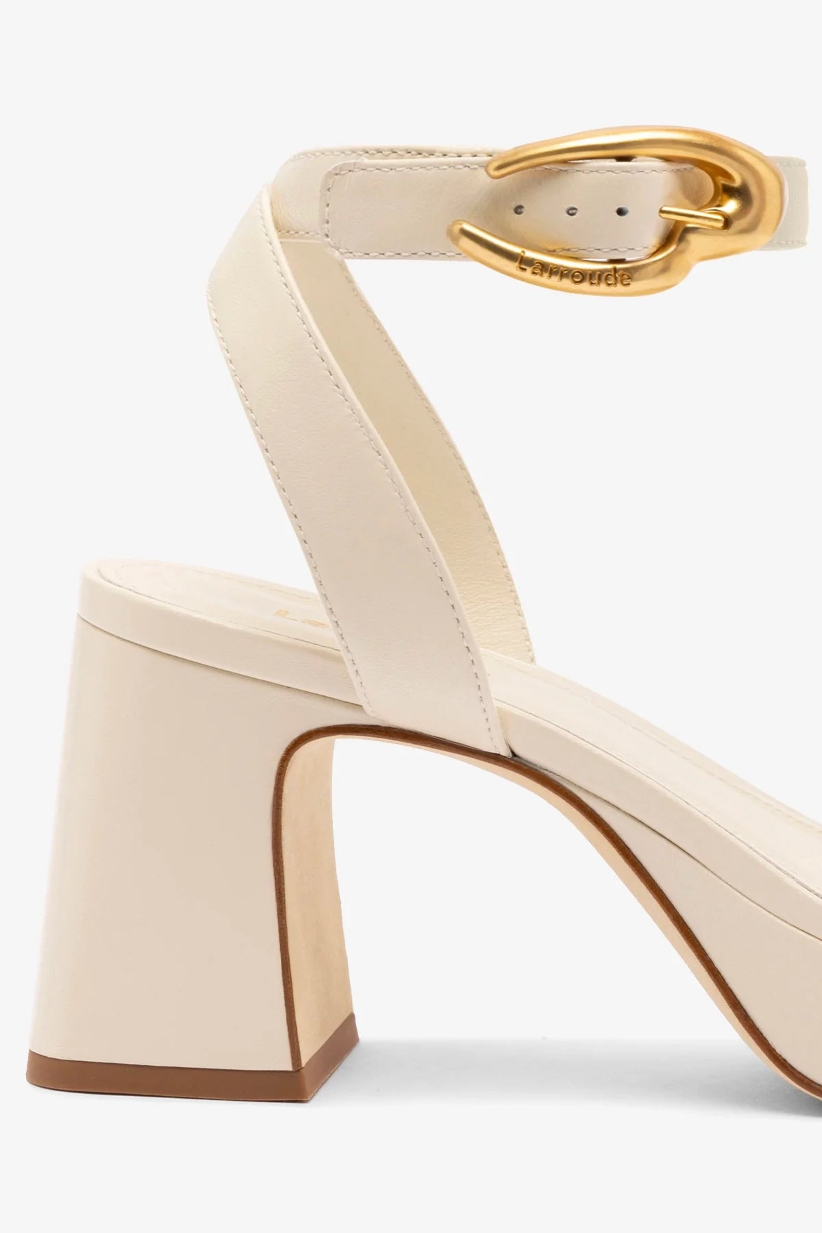 Ivory Leather Low Block Heel Platform Sandal