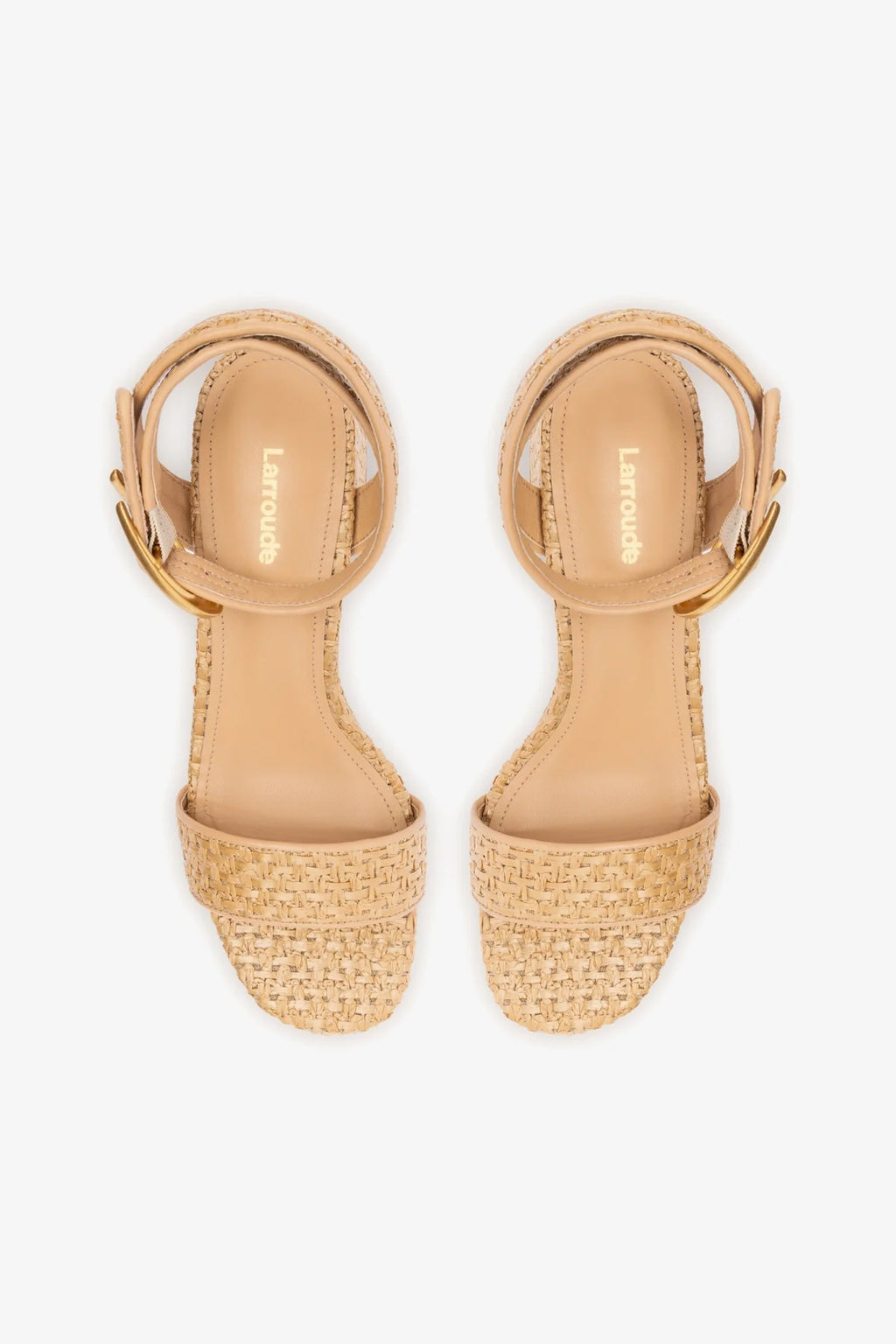 Natural Raffia and Beige Leather Low Block Heel Platform Sandal
