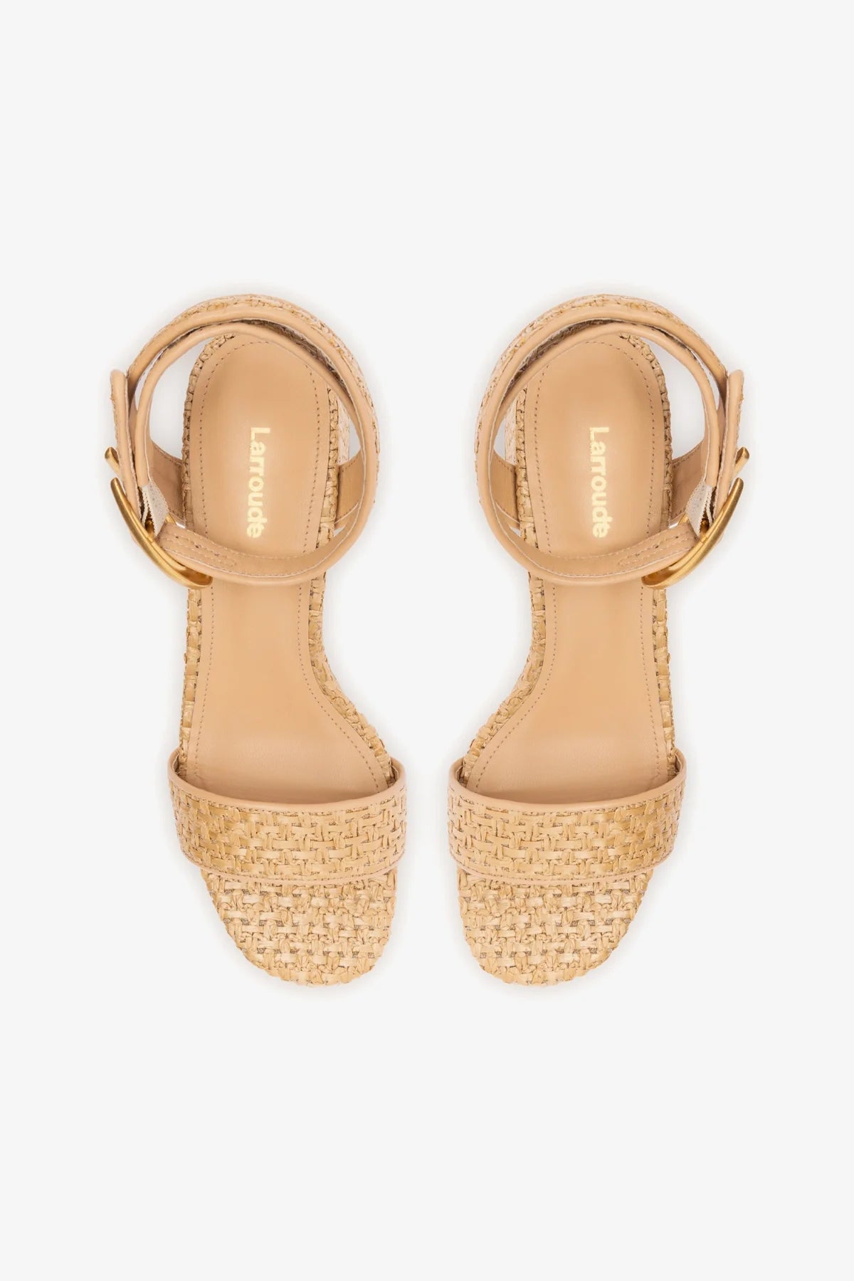 Natural Raffia and Beige Leather Low Block Heel Platform Sandal