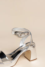 Silver Mirror Low Block Heel Platform Sandal