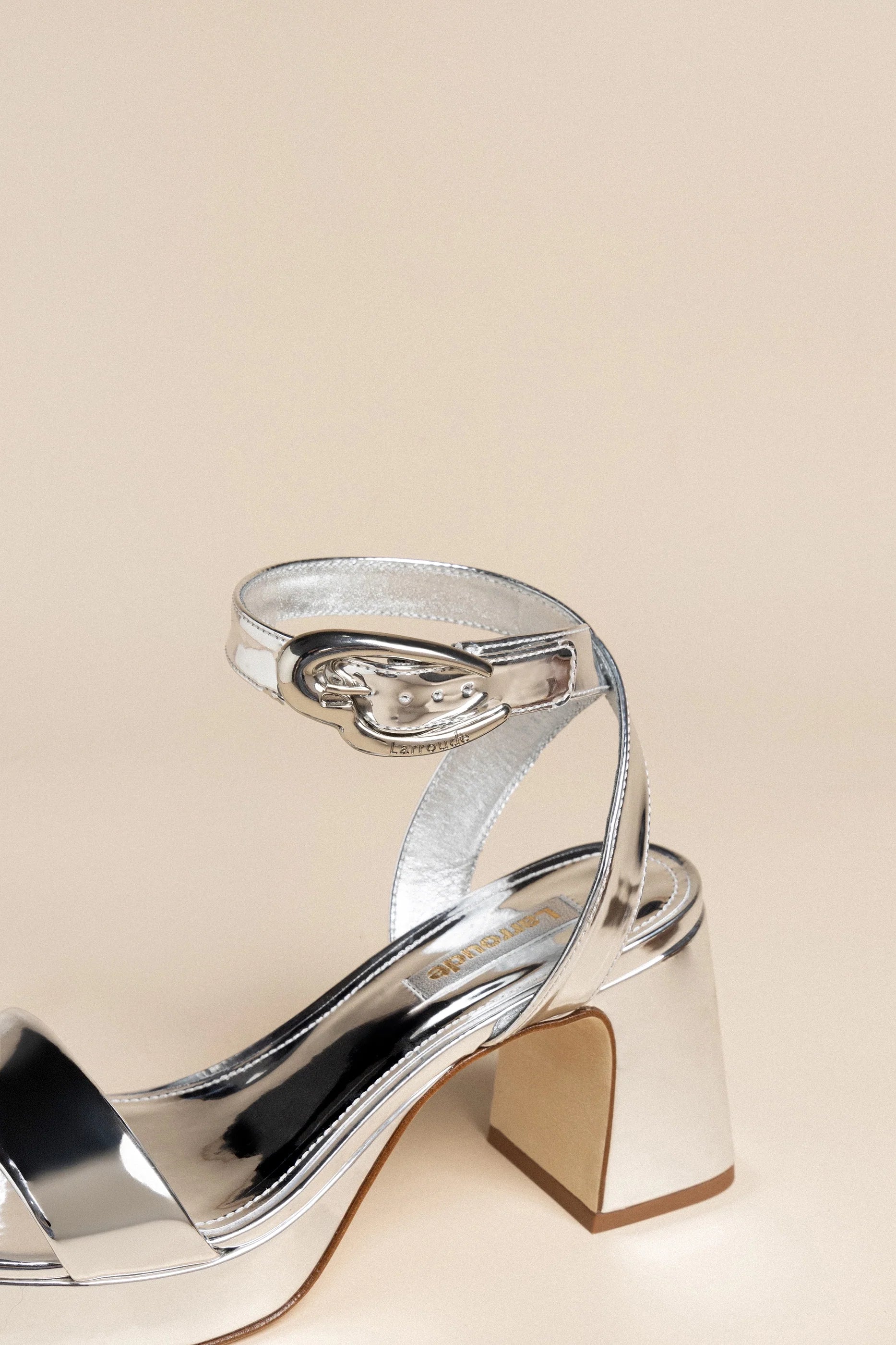 Silver Mirror Low Block Heel Platform Sandal