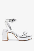 Silver Mirror Low Block Heel Platform Sandal