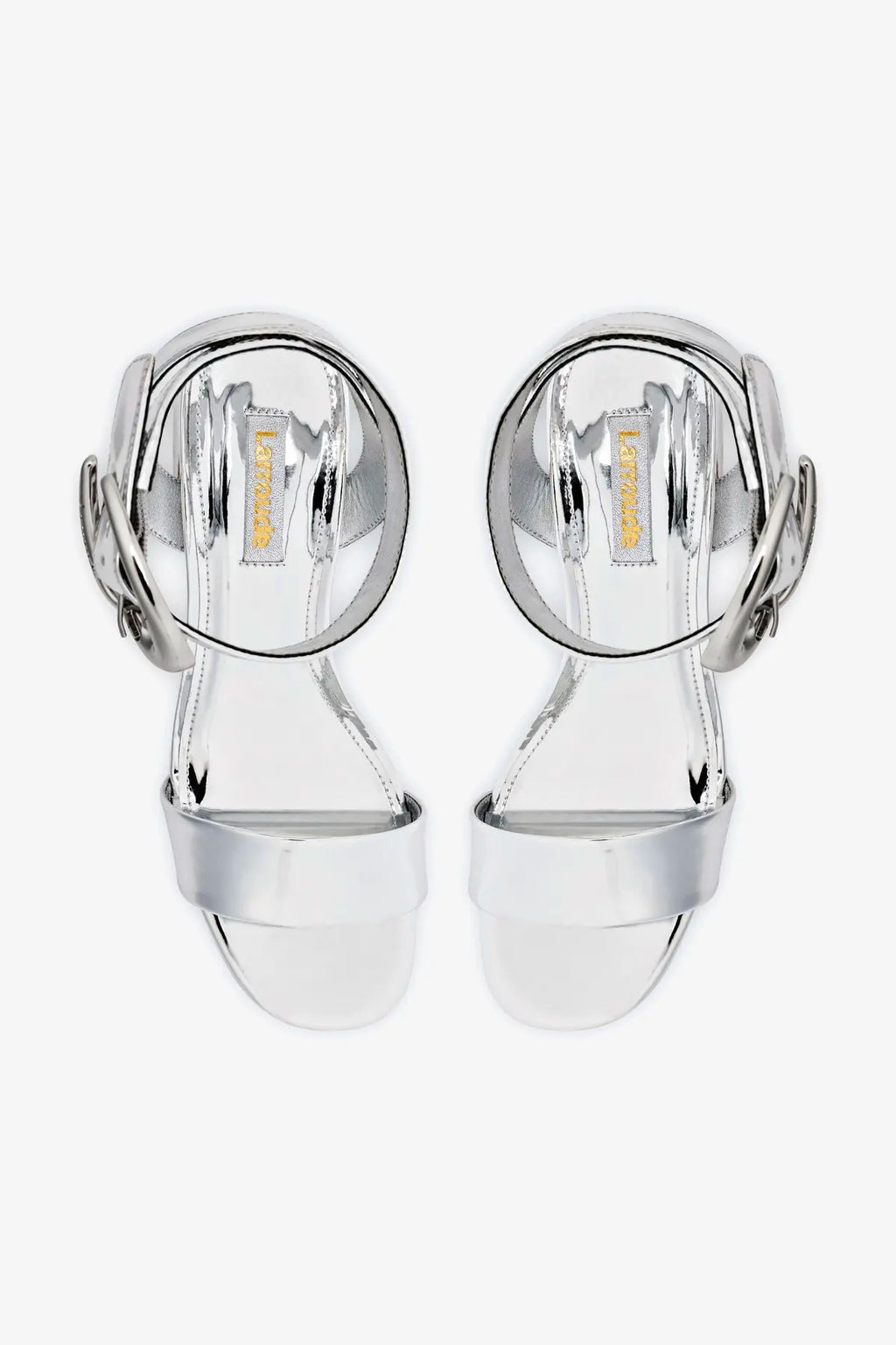 Silver Mirror Low Block Heel Platform Sandal