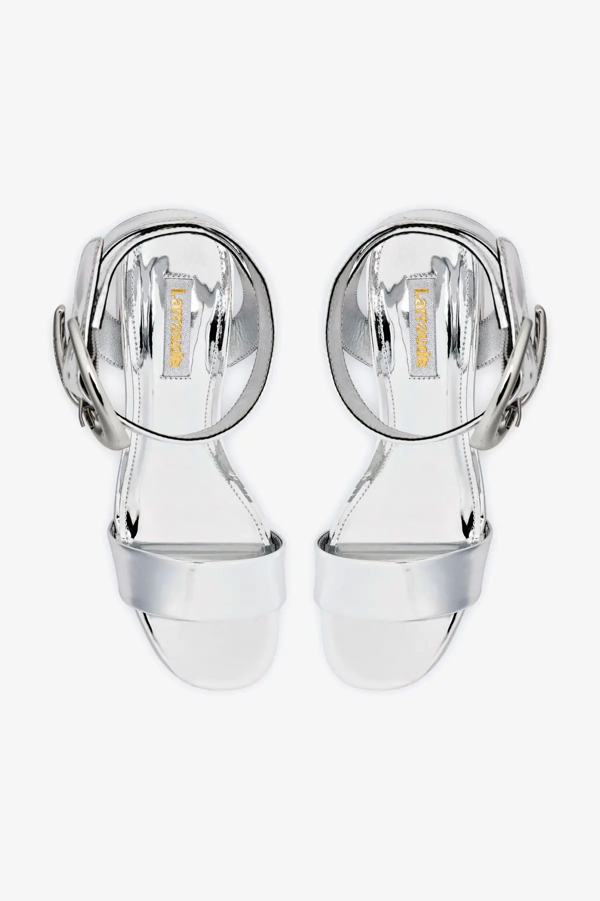 Silver Mirror Low Block Heel Platform Sandal