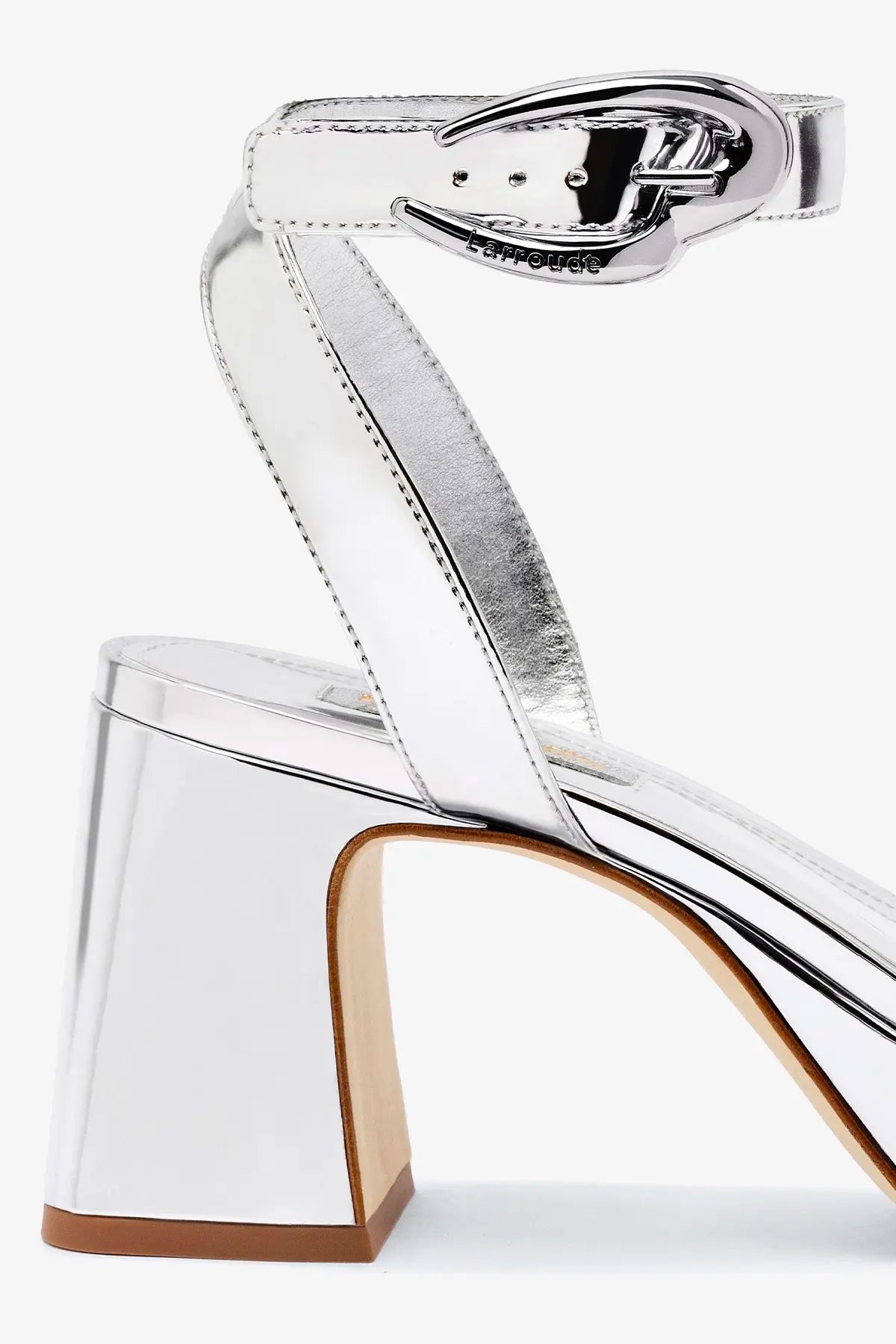 Silver Mirror Low Block Heel Platform Sandal