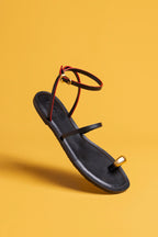 Black Leather Flat Sandal with Ankle Strap