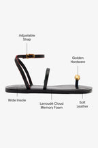Black Leather Flat Sandal with Ankle Strap