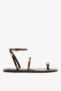 Tortoise Patent Leather Flat Sandal with Gold Toe Ring