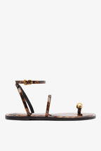 Tortoise Patent Leather Flat Sandal with Gold Toe Ring