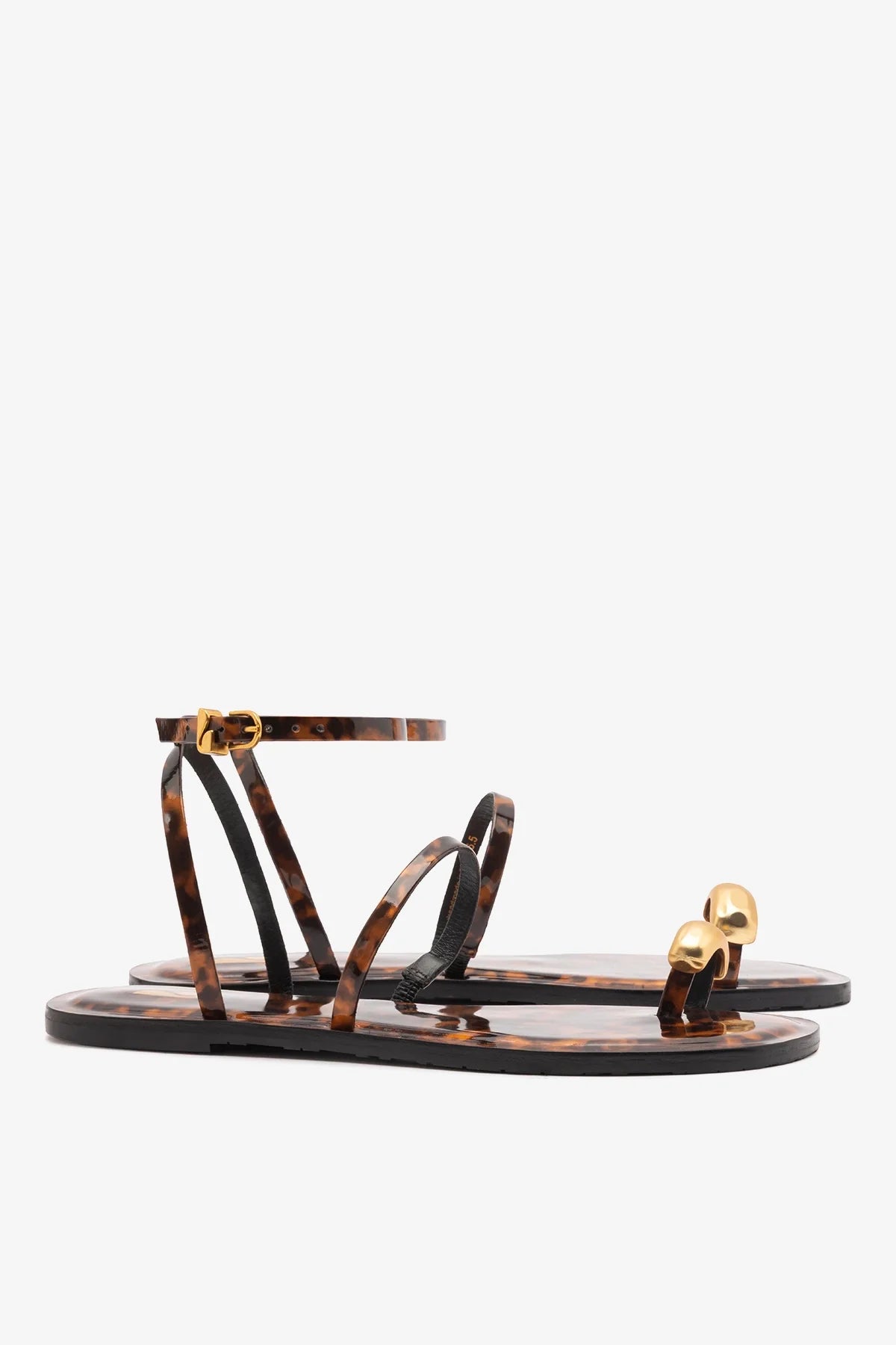 Tortoise Patent Leather Flat Sandal with Gold Toe Ring